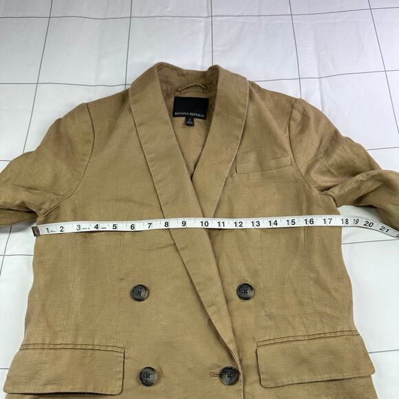 Banana Republic Blazer Tan Iced Latte Linen Double Breasted Academia Classic - Picture 8 of 10